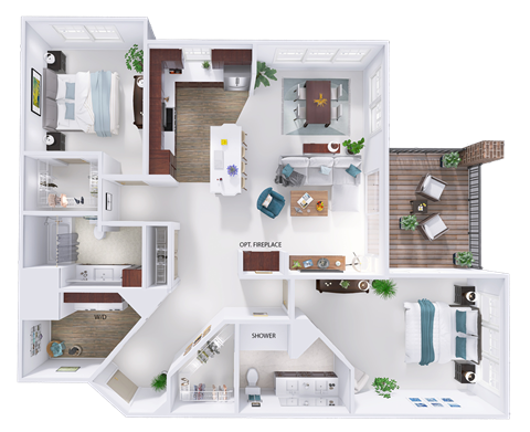 Floor plan for 2 beds, 2 baths, 1341 sqft